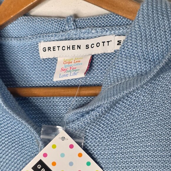 NEW Gretchen Scott Blue Hoodie Button Down Knit Sweater Women's Medium M - Picture 4 of 6
